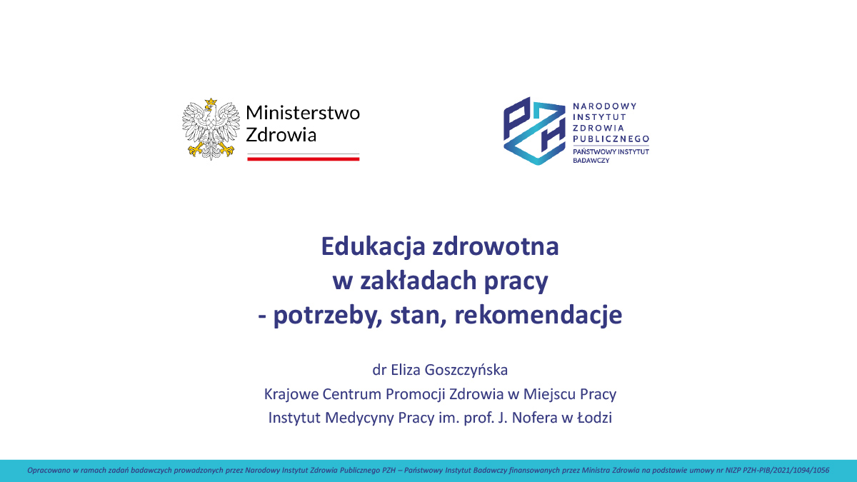 Edukacja zdrowotna w zakładach pracy - potrzeby, stan, rekomendacje